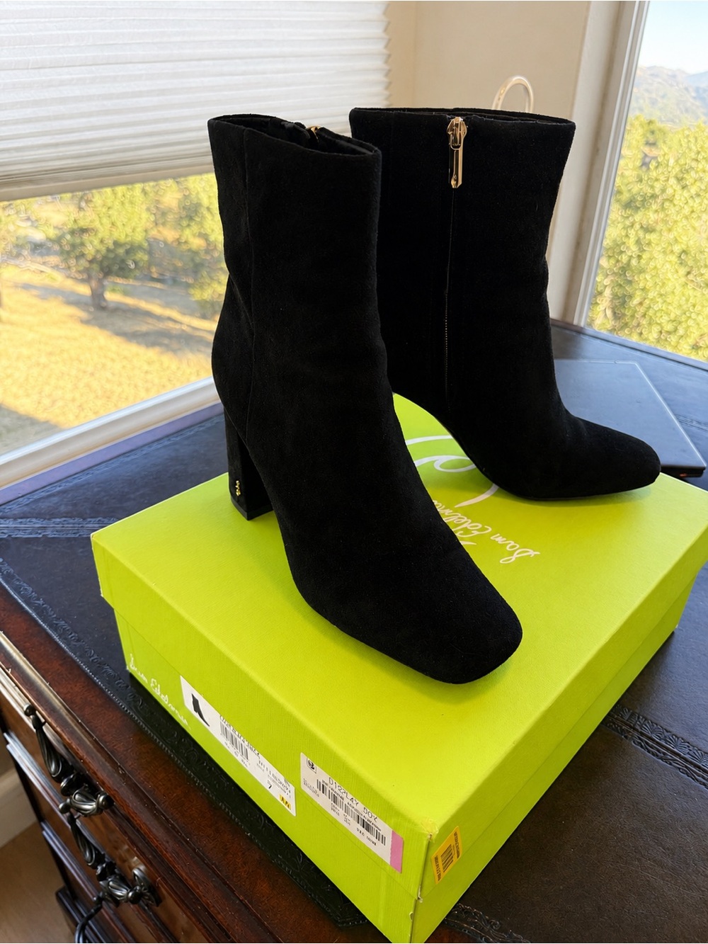 Sam Edelman Codie Black Suede Block Heel Ankle Boots Women’s 7M